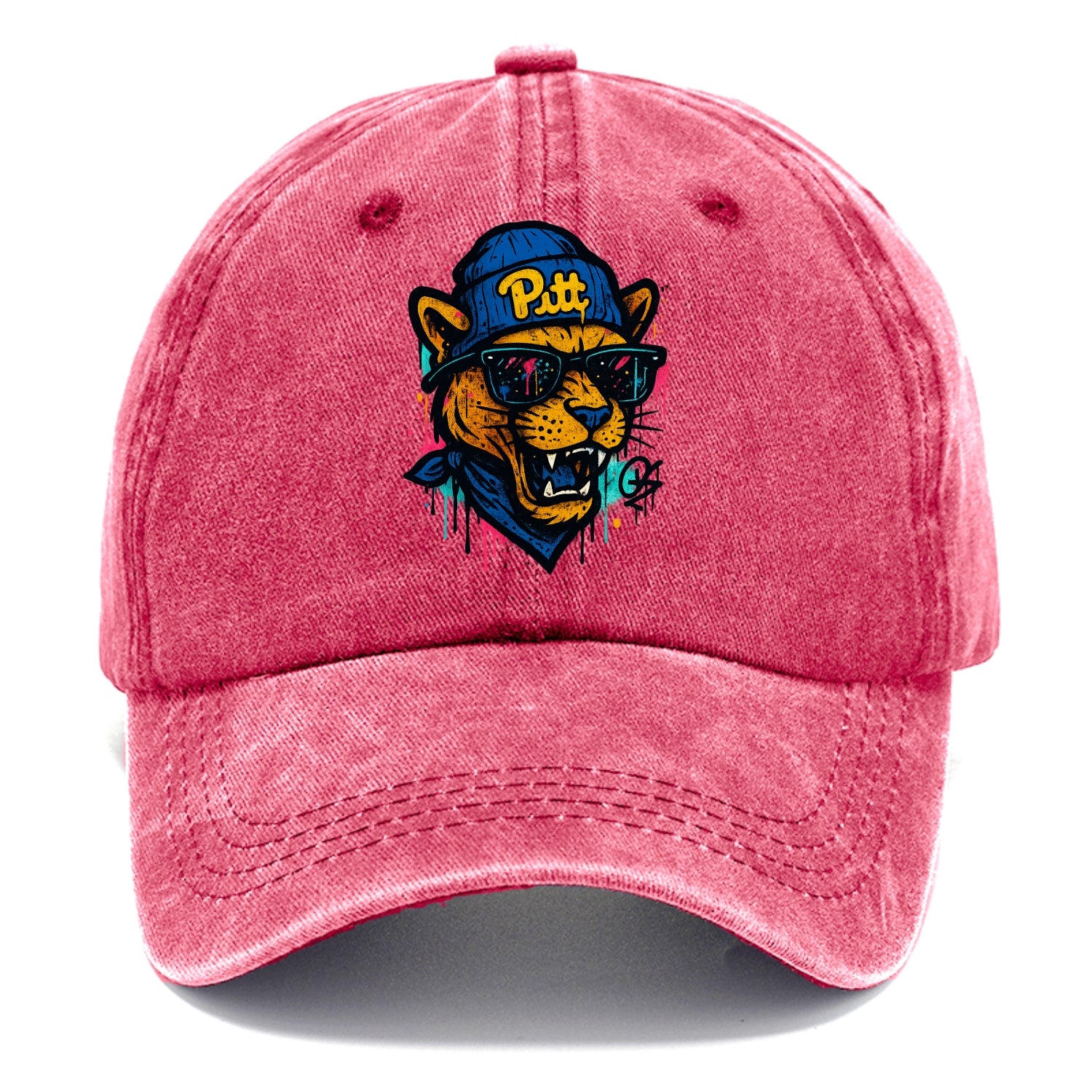 Pittsburgh Panther wearing Pitt beanie with script patch - Classic Cap - Pomegranate Blush(Pink)