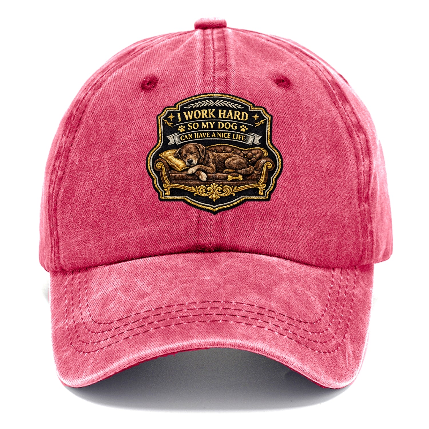 I WORK HARD SO MY DOG CAN HAVE A NICE LIFE - dog on couch in brown , pet luxury - Classic Cap - Pomegranate Blush(Pink)