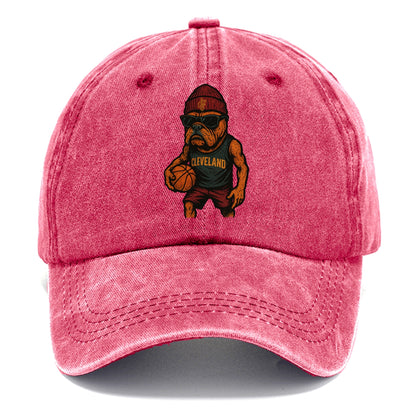 Cleveland Bulldog wearing Cavaliers wine and gold beanie with sword patch and - Classic Cap - Pomegranate Blush(Pink)