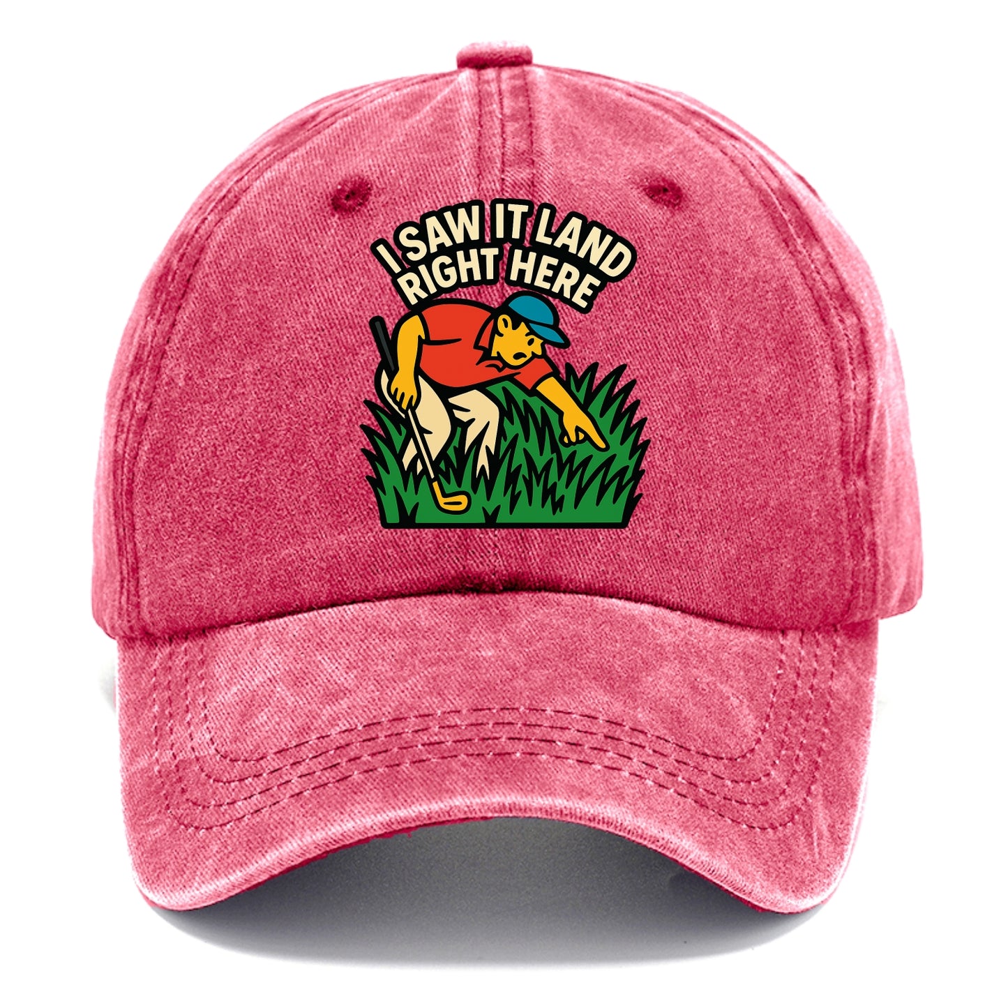Golfer searching in deep rough - "I Saw It Land Right Here" - lost ball saga - Classic Cap - Pomegranate Blush(Pink)