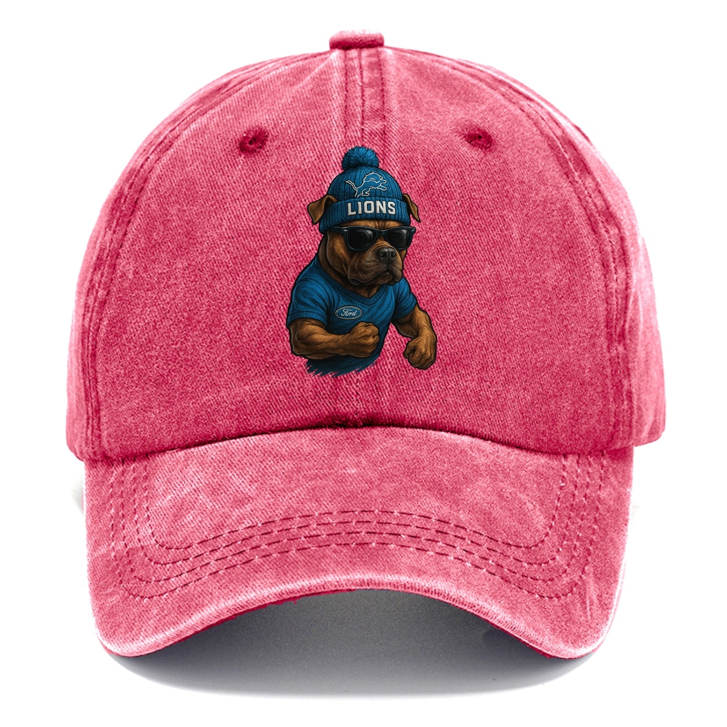 Detroit Pitbull wearing Lions beanie with auto patch and wayfarer sunglasses - Classic Cap - Pomegranate Blush(Pink)