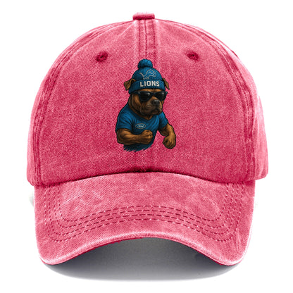 Detroit Pitbull wearing Lions beanie with auto patch and wayfarer sunglasses - Classic Cap - Pomegranate Blush(Pink)