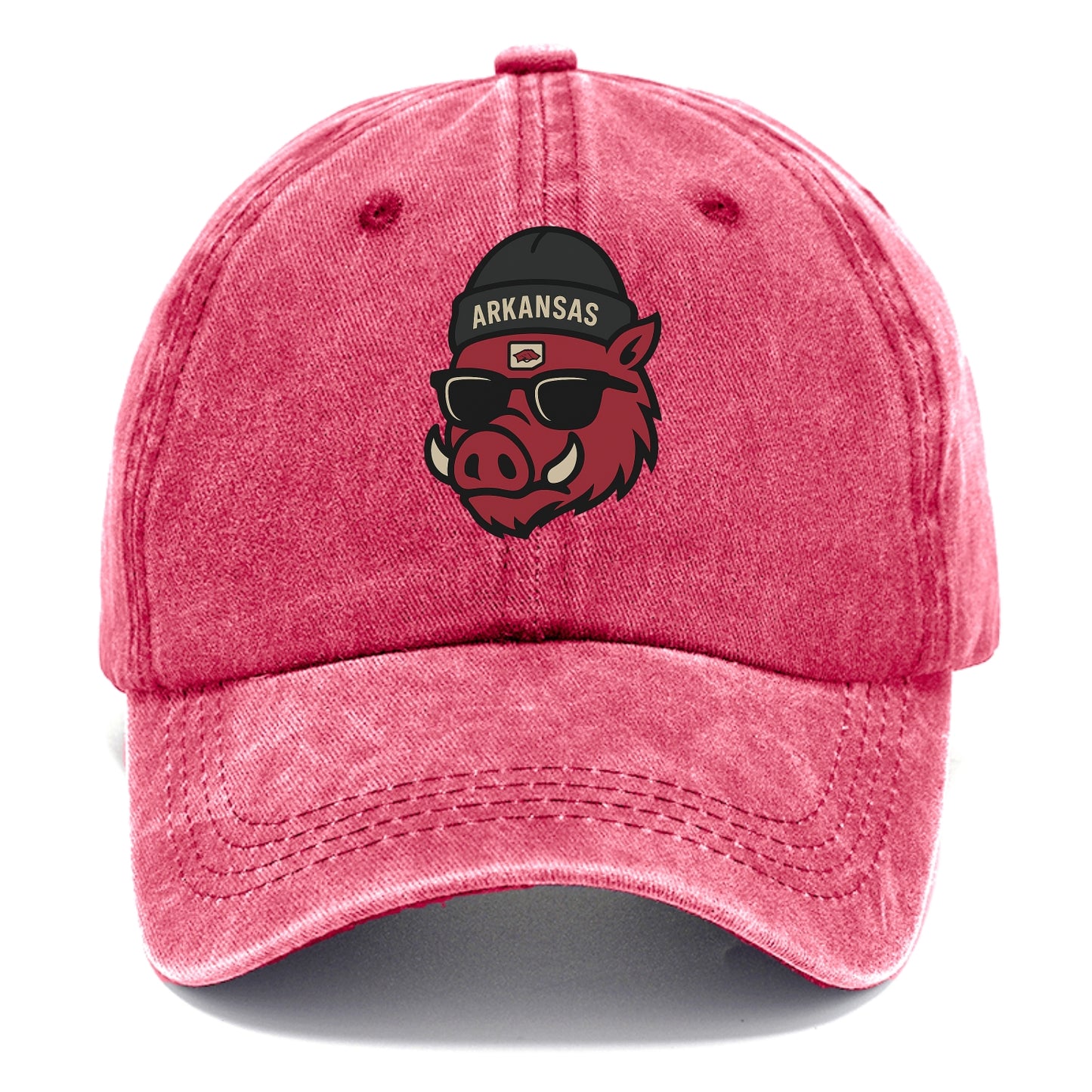 Fayetteville Razorback wearing Arkansas beanie with hog patch - Classic Cap - Pomegranate Blush(Pink)