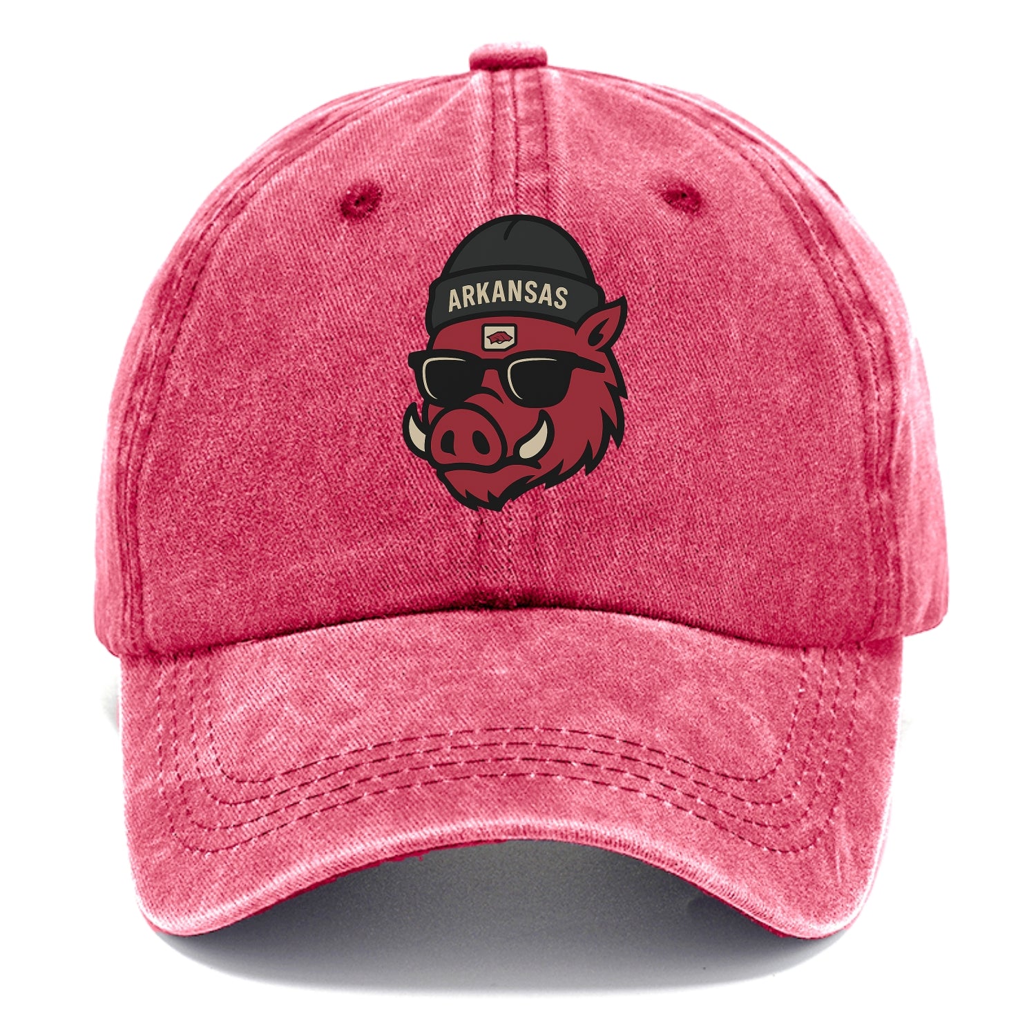 Fayetteville Razorback wearing Arkansas beanie with hog patch - Classic Cap - Pomegranate Blush(Pink)