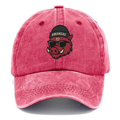 Fayetteville Razorback wearing Arkansas beanie with hog patch - Classic Cap - Pomegranate Blush(Pink)