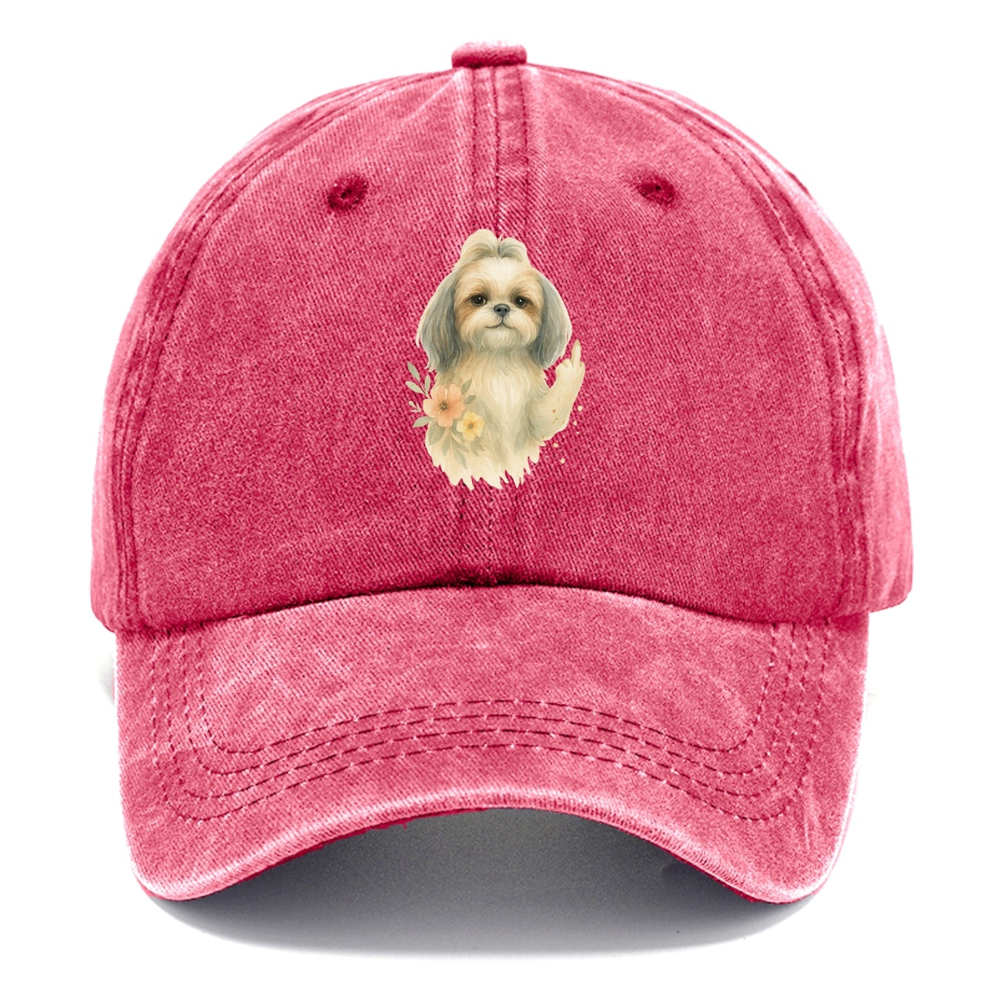 Shih Tzu with long flowing silky hair, tiny paw showing attitude - Classic Cap - Pomegranate Blush(Pink)