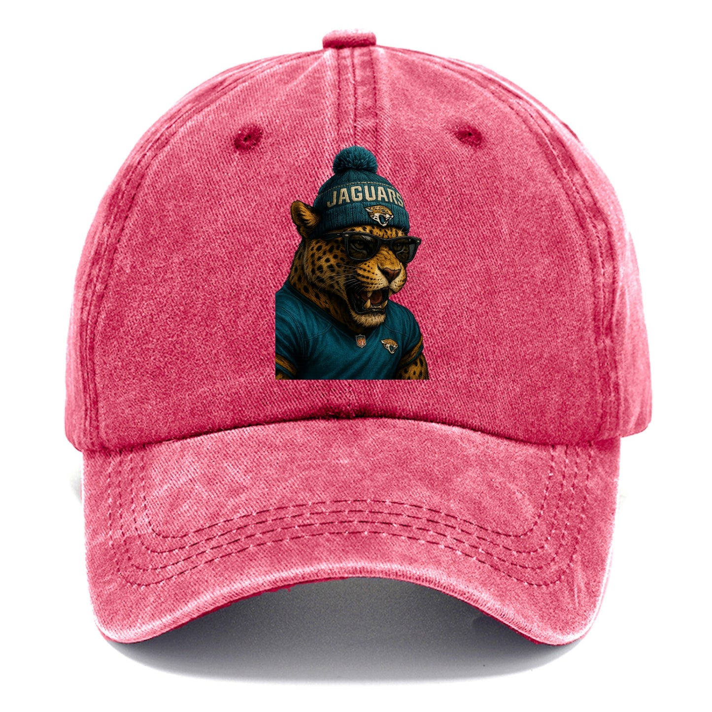 Jacksonville Jaguar wearing Jaguars teal and gold beanie with pom pom and wayfarer - Classic Cap - Pomegranate Blush(Pink)