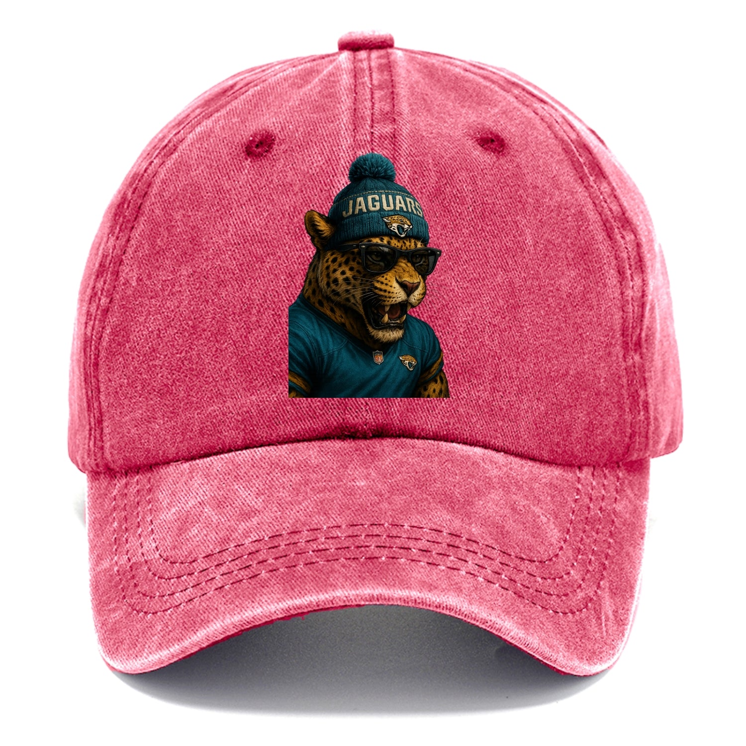 Jacksonville Jaguar wearing Jaguars teal and gold beanie with pom pom and wayfarer - Classic Cap - Pomegranate Blush(Pink)