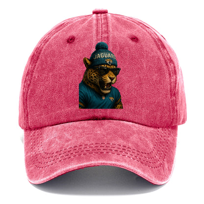 Jacksonville Jaguar wearing Jaguars teal and gold beanie with pom pom and wayfarer - Classic Cap - Pomegranate Blush(Pink)