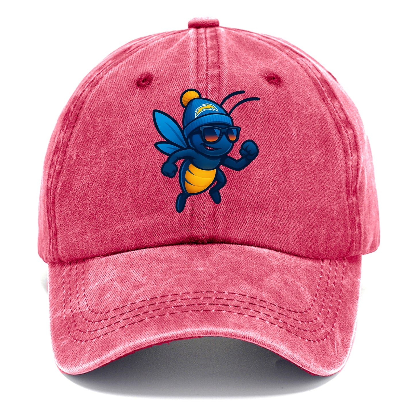 LA Lightning Bug wearing Chargers powder blue and gold beanie with pom pom and - Classic Cap - Pomegranate Blush(Pink)