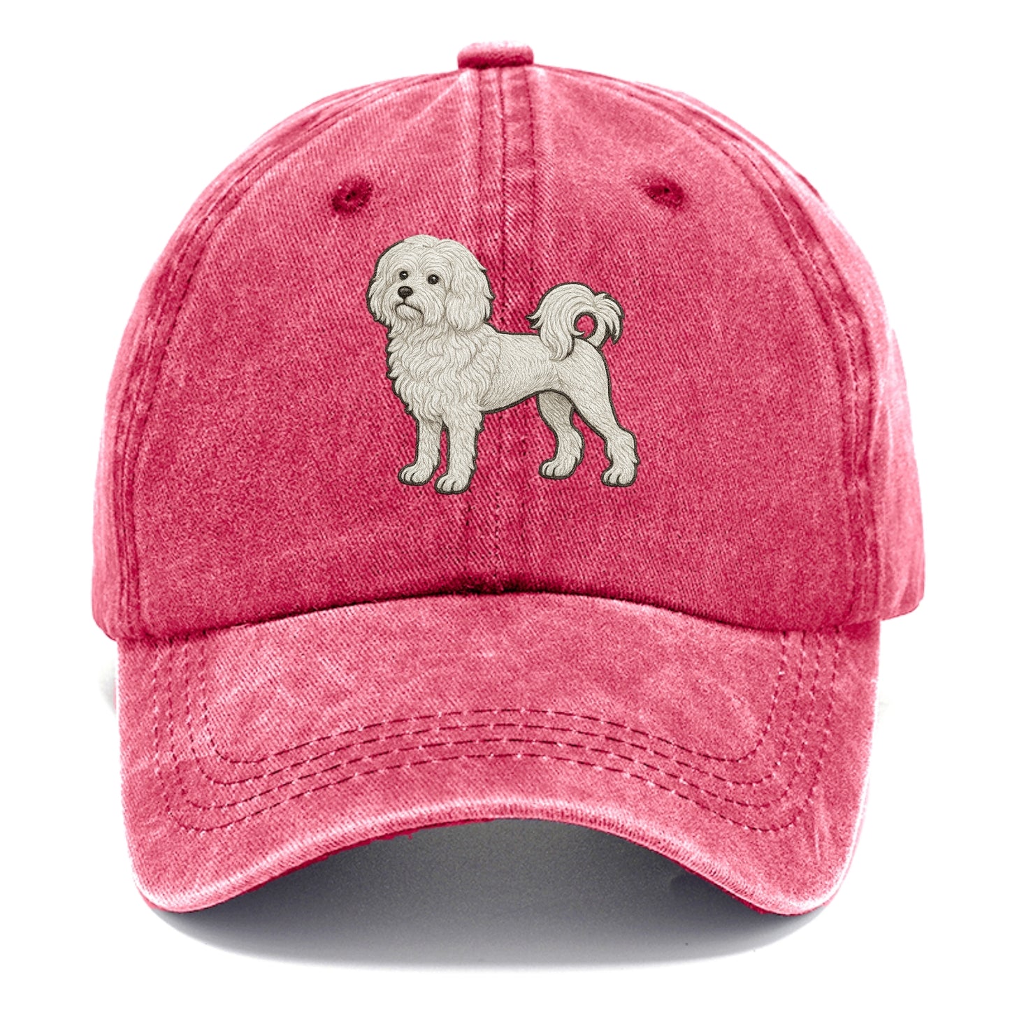 Löwchen - Little Lion Dog white embroidered pose - Classic Cap - Pomegranate Blush(Pink)