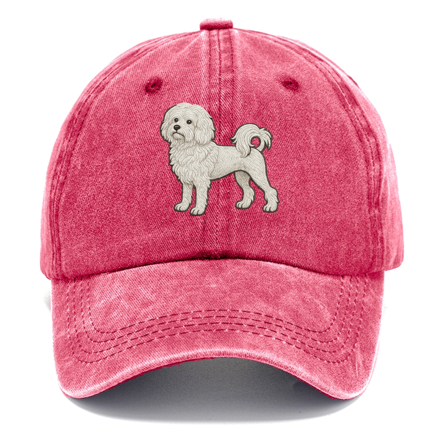 Löwchen - Little Lion Dog white embroidered pose - Classic Cap - Pomegranate Blush(Pink)