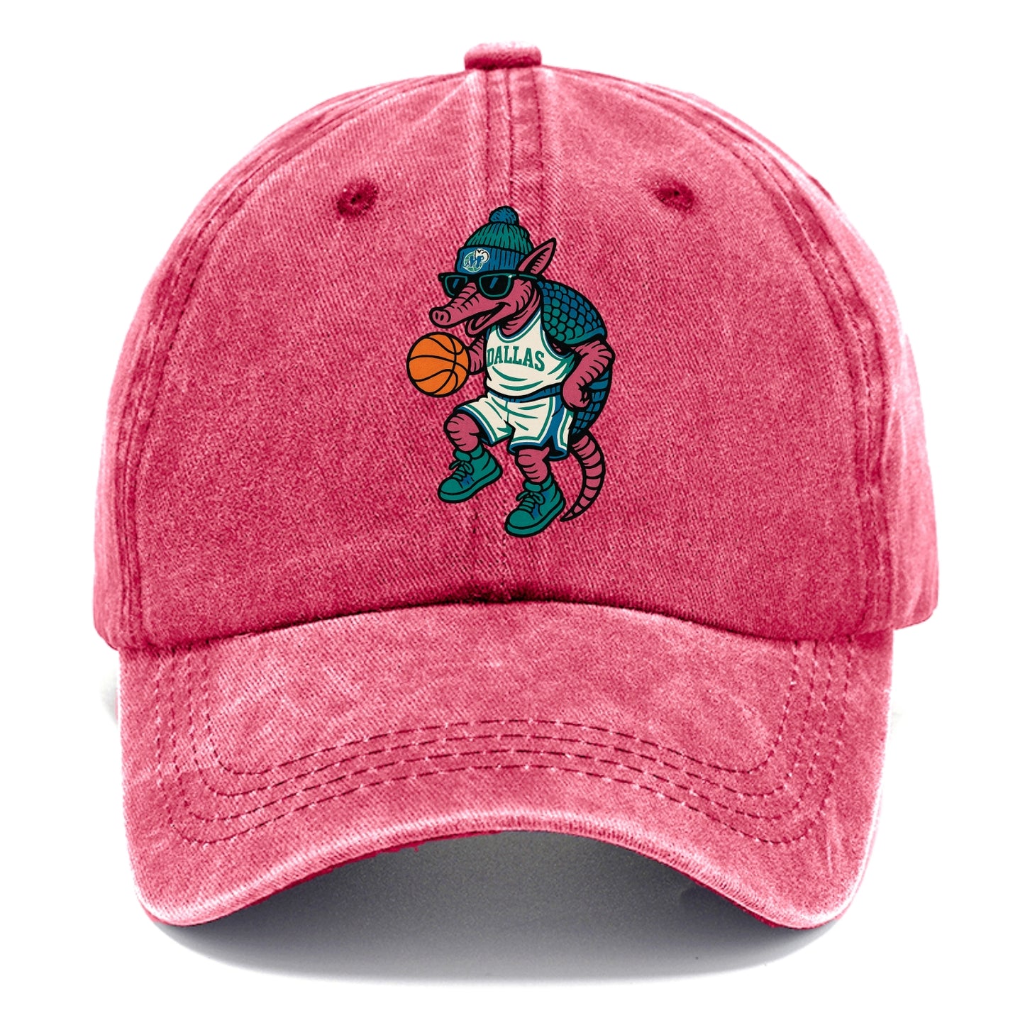 Dallas Armadillo wearing Mavericks beanie with cowboy hat patch and wayfarer - Classic Cap - Pomegranate Blush(Pink)