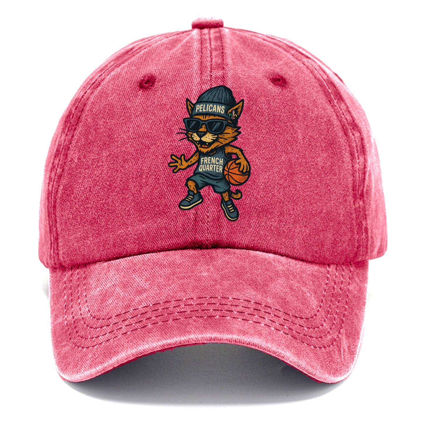 French Quarter Cat wearing Pelicans beanie with Mardi Gras patch and wayfarer - Classic Cap - Pomegranate Blush(Pink)