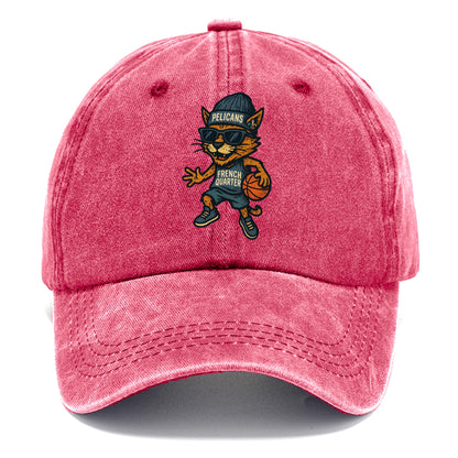 French Quarter Cat wearing Pelicans beanie with Mardi Gras patch and wayfarer - Classic Cap - Pomegranate Blush(Pink)