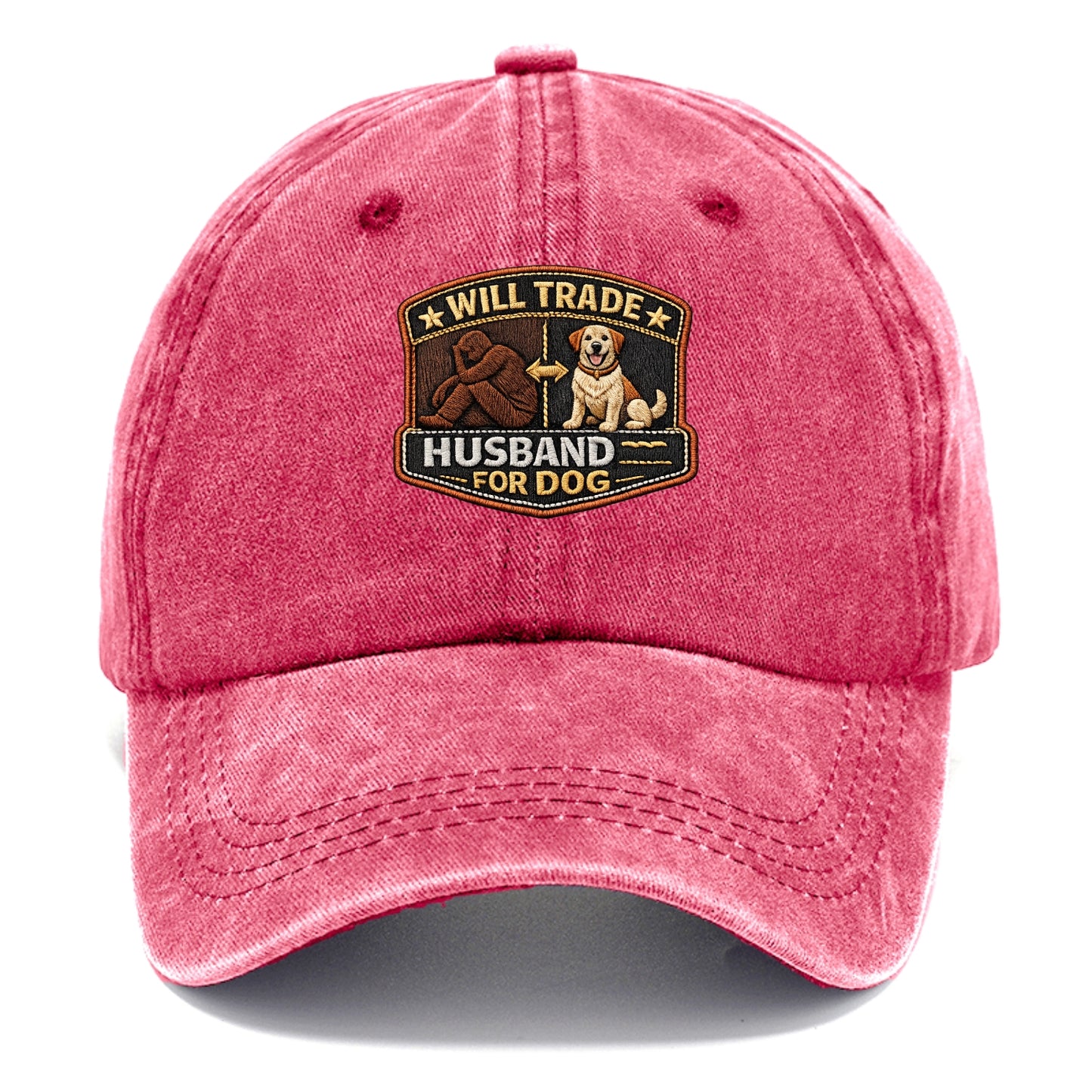 WILL TRADE HUSBAND FOR DOG - dog and man silhouette in brown , pet priority - Classic Cap - Pomegranate Blush(Pink)