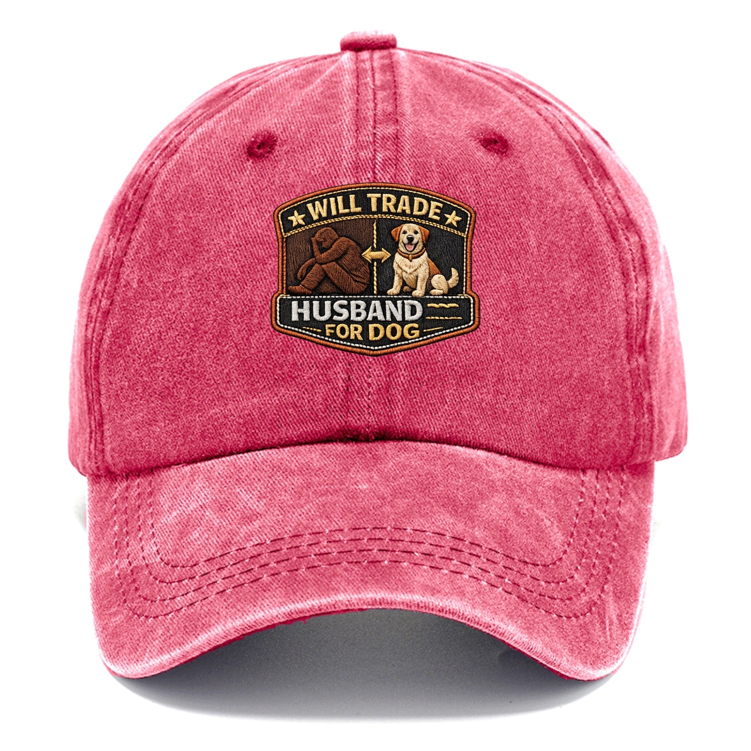 WILL TRADE HUSBAND FOR DOG - dog and man silhouette in brown , pet priority - Classic Cap - Pomegranate Blush(Pink)