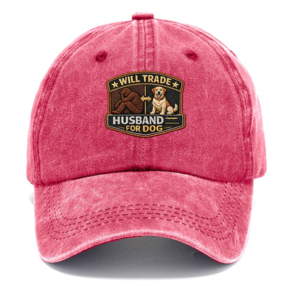 WILL TRADE HUSBAND FOR DOG - dog and man silhouette in brown , pet priority - Classic Cap - Pomegranate Blush(Pink)