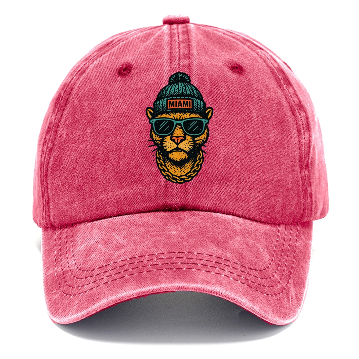 Florida Panther wearing Miami beanie with pom pom and wayfarer sunglasses - Classic Cap - Pomegranate Blush(Pink)