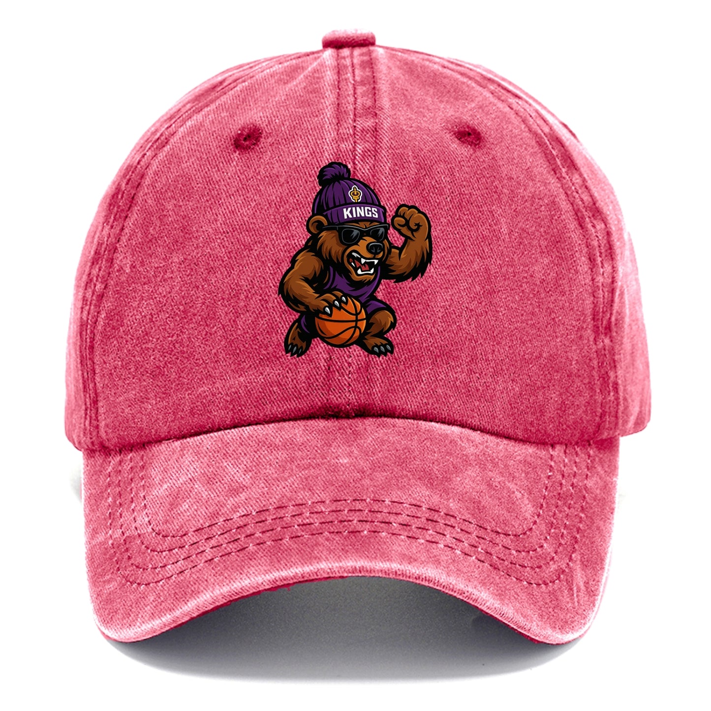 California Grizzly wearing Kings beanie with royal scepter patch and wayfarer - Classic Cap - Pomegranate Blush(Pink)