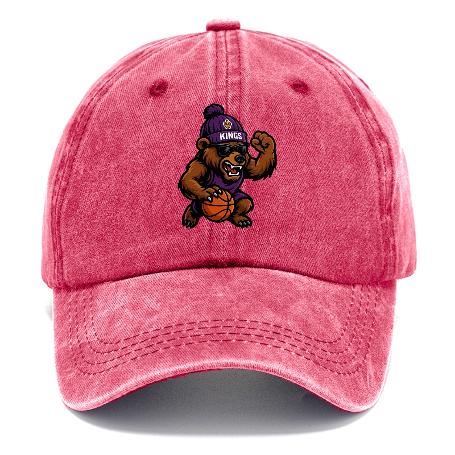 California Grizzly wearing Kings beanie with royal scepter patch and wayfarer - Classic Cap - Pomegranate Blush(Pink)