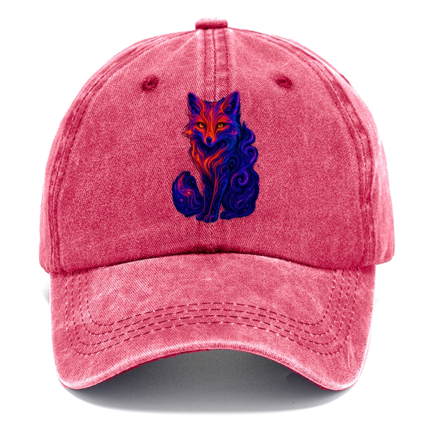 Clever fox with tail dissolving into cosmic nebula swirls, orange to purple gradient - Classic Cap - Pomegranate Blush(Pink)