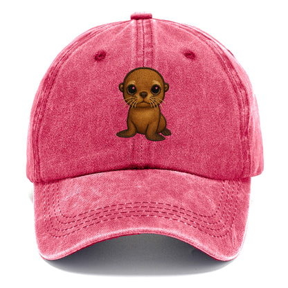 Baby California Sea Lion - golden brown, large expressive eyes, whiskers, - Classic Cap - Pomegranate Blush(Pink)