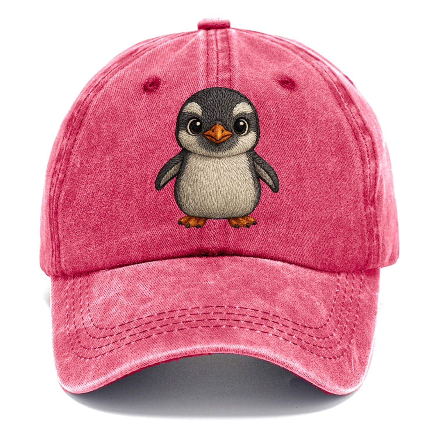 Baby Gentoo Penguin - orange beak, white cap, bright eyes, front-facing, energetic - Classic Cap - Pomegranate Blush(Pink)