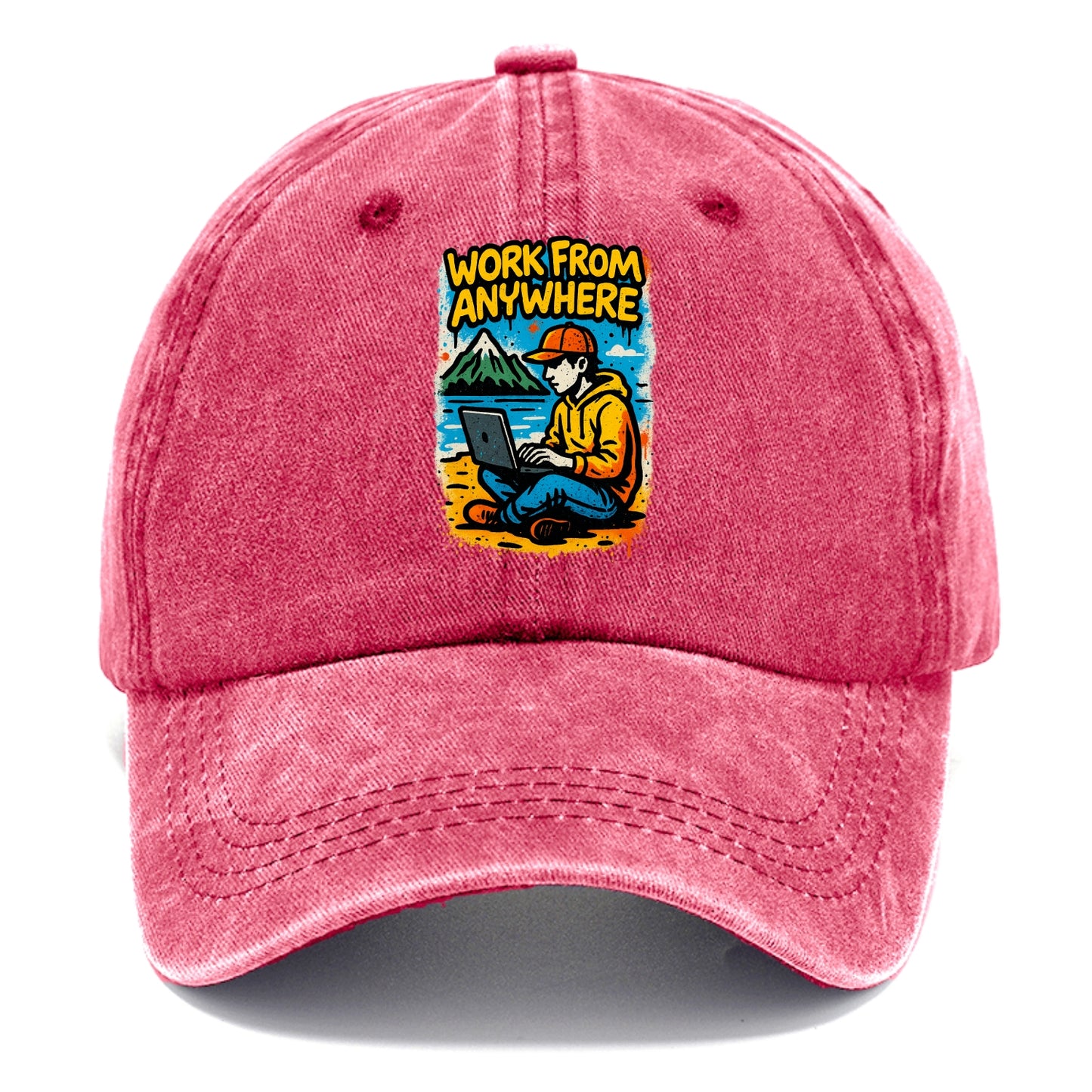 Digital nomad with laptop on beach/mountain - work from anywhere lifestyle, location - Classic Cap - Pomegranate Blush(Pink)
