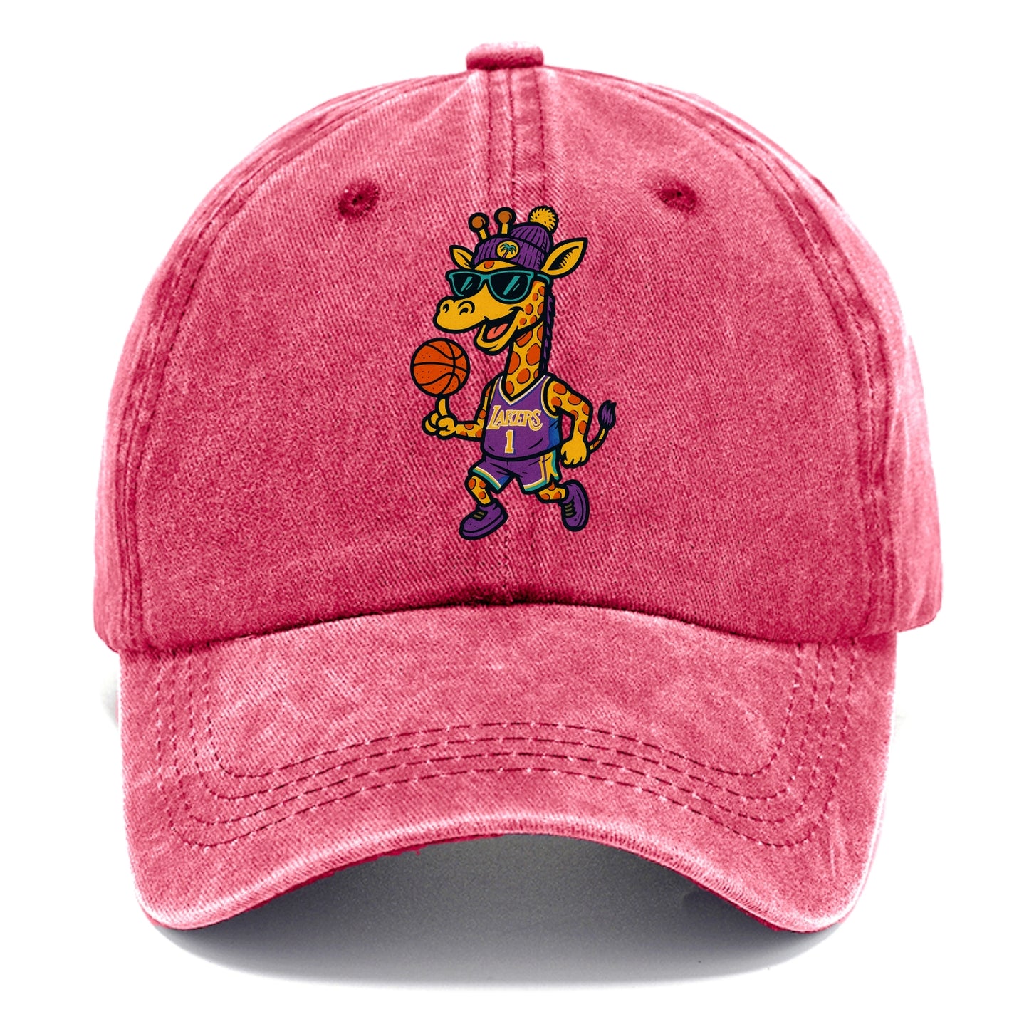 California Giraffe wearing Lakers beanie with palm tree patch and wayfarer sunglasses - Classic Cap - Pomegranate Blush(Pink)
