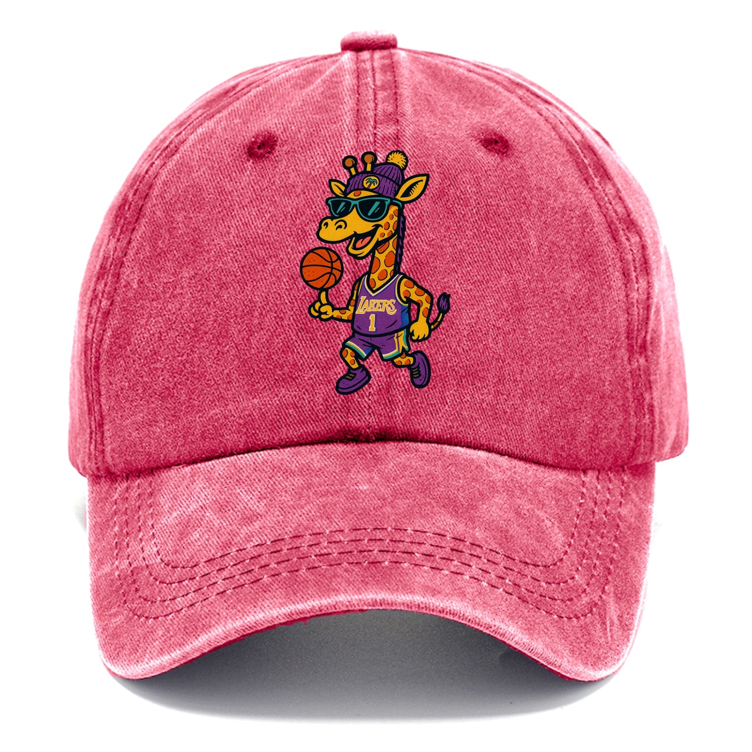 California Giraffe wearing Lakers beanie with palm tree patch and wayfarer sunglasses - Classic Cap - Pomegranate Blush(Pink)