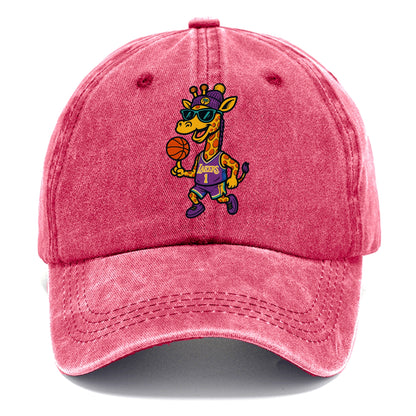 California Giraffe wearing Lakers beanie with palm tree patch and wayfarer sunglasses - Classic Cap - Pomegranate Blush(Pink)