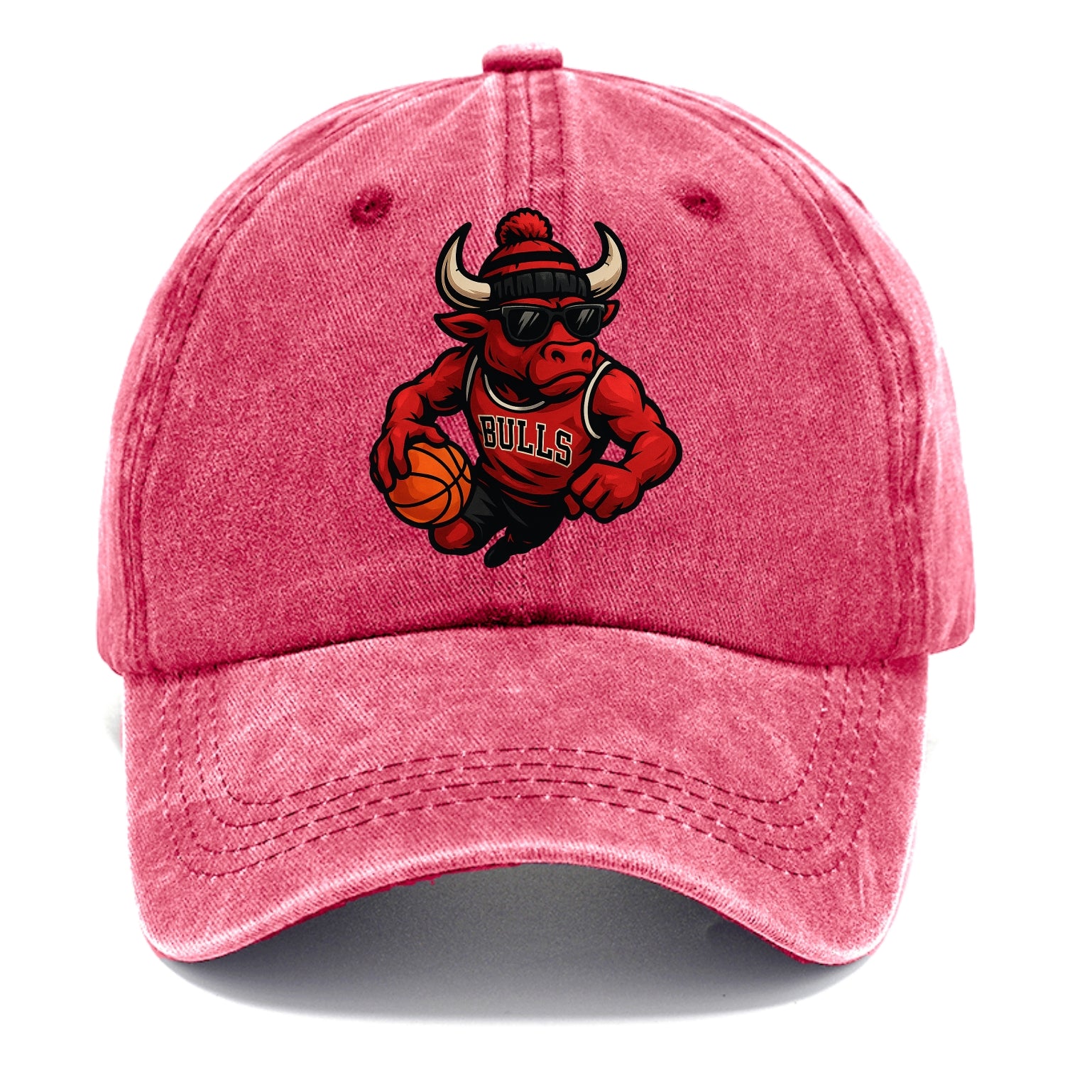 Chicago Bull wearing Bulls red and black beanie with horns design and wayfarer - Classic Cap - Pomegranate Blush(Pink)
