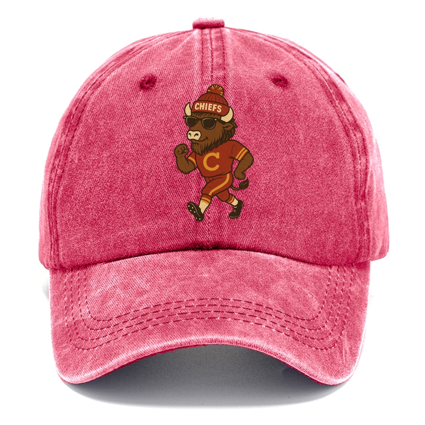KC Bison wearing Chiefs beanie with arrowhead patch and wayfarer sunglasses - Classic Cap - Pomegranate Blush(Pink)