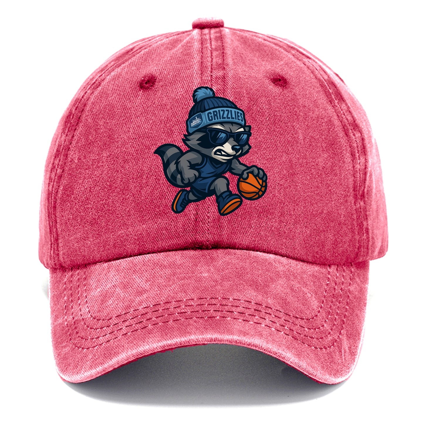 Memphis Raccoon wearing Grizzlies beanie with riverboat patch and wayfarer sunglasses - Classic Cap - Pomegranate Blush(Pink)