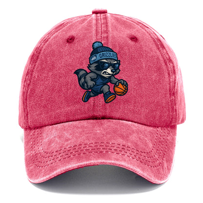 Memphis Raccoon wearing Grizzlies beanie with riverboat patch and wayfarer sunglasses - Classic Cap - Pomegranate Blush(Pink)
