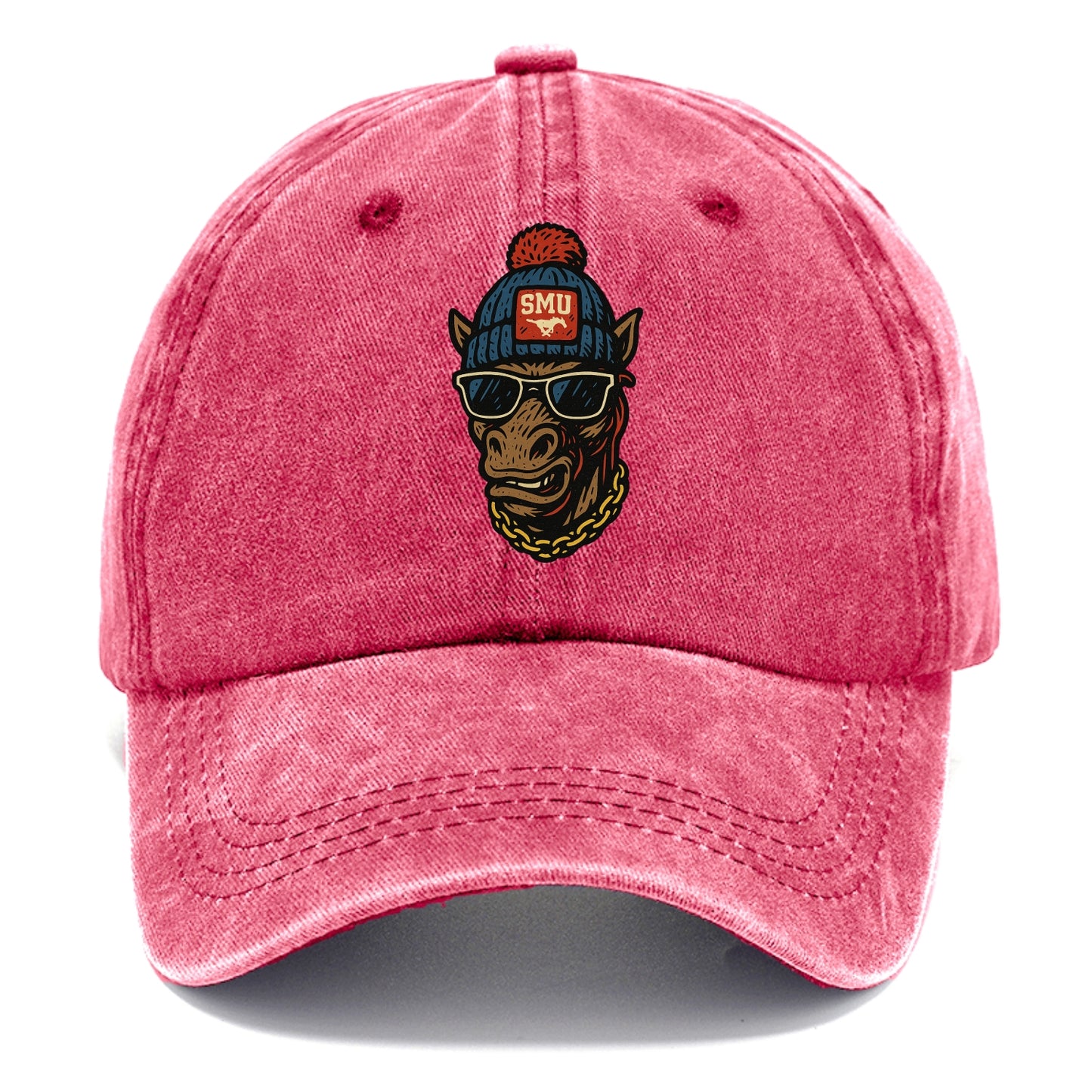 Dallas Mustang wearing SMU beanie with pony patch - Classic Cap - Pomegranate Blush(Pink)