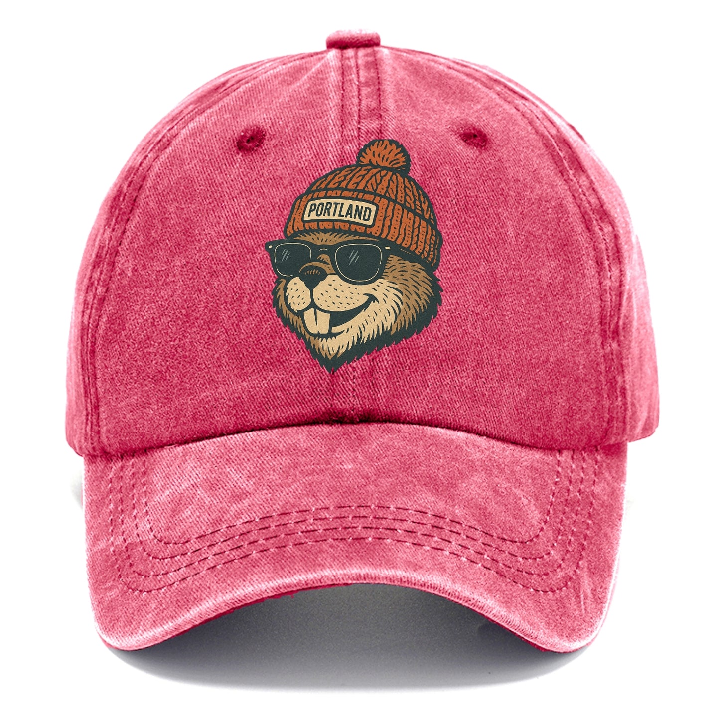 Oregon Beaver wearing Portland beanie with pom pom and wayfarer sunglasses - Classic Cap - Pomegranate Blush(Pink)