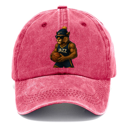 Utah Mountain Lion wearing Jazz navy and yellow beanie with music note and wayfarer - Classic Cap - Pomegranate Blush(Pink)