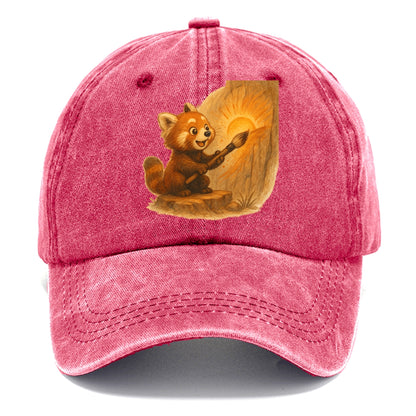 Red panda painting a sunrise mural with an oversized calligraphy brush on a cliff wall - Classic Cap - Pomegranate Blush(Pink)