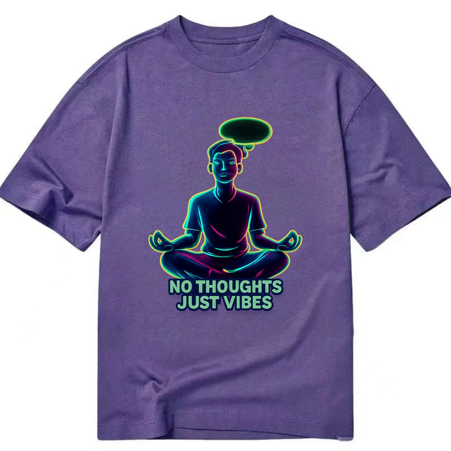 Peaceful floating figure with empty thought bubble - "no thoughts just vibes" zen - Classic T-shirt - Purple