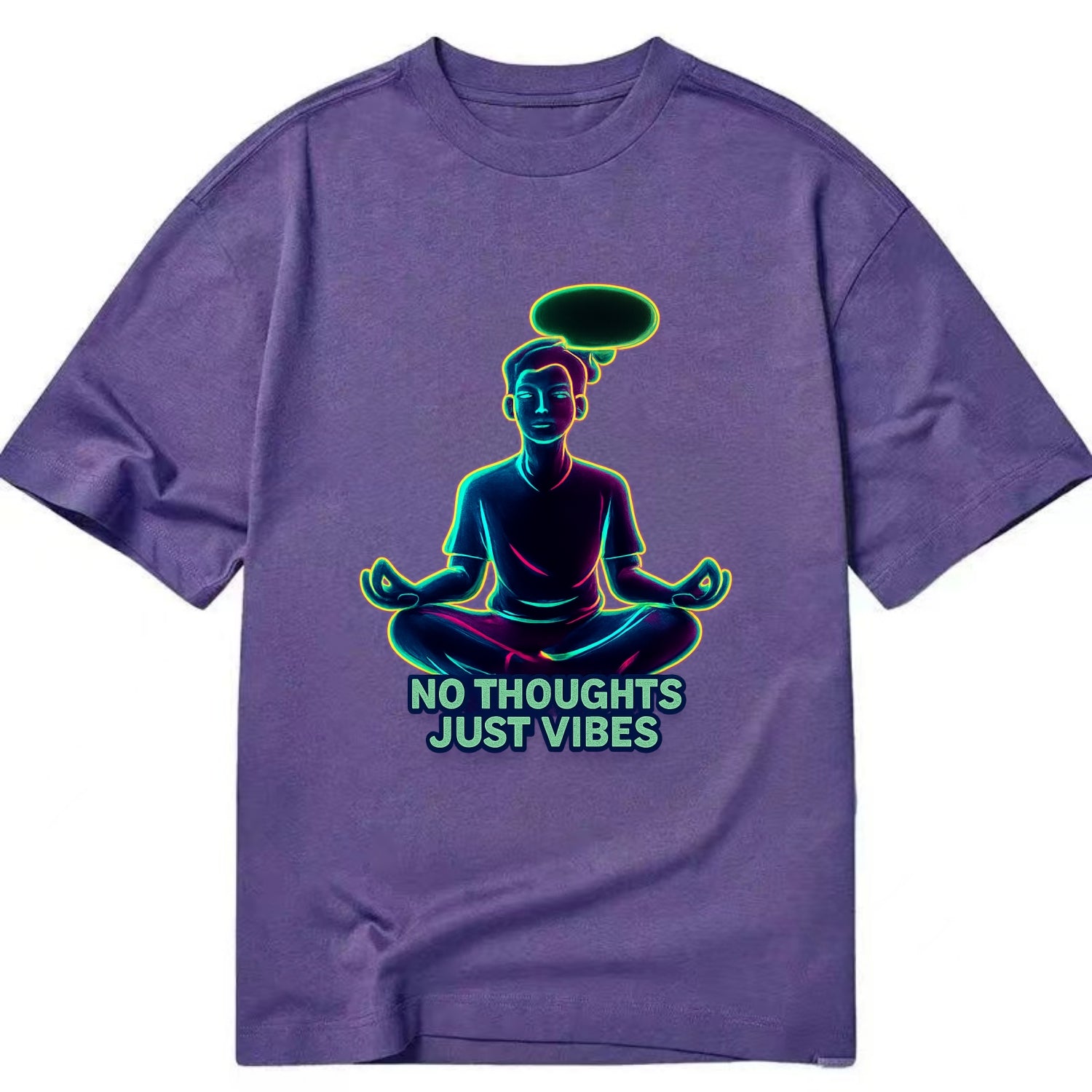Peaceful floating figure with empty thought bubble - "no thoughts just vibes" zen - Classic T-shirt - Purple