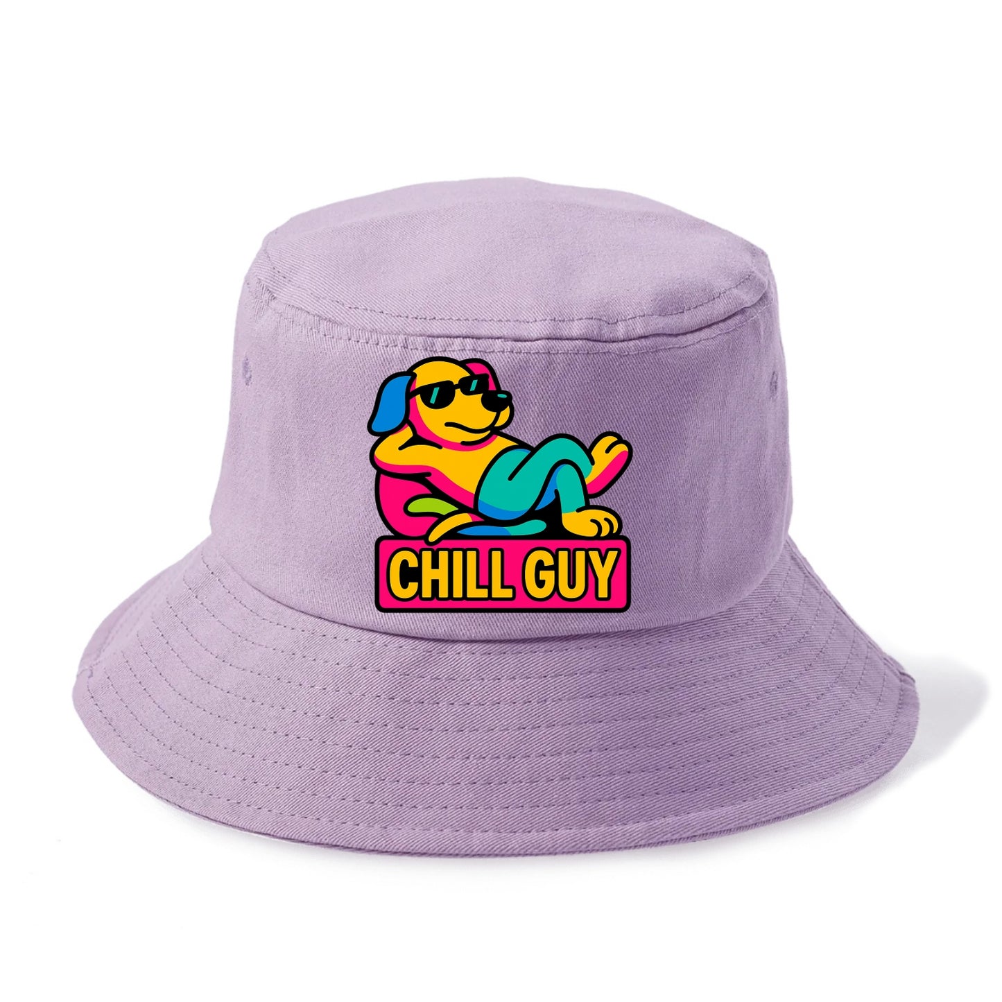 Super relaxed dog character lounging unbothered - "Chill Guy" meme energy, laid back - Bucket Hat - Purple