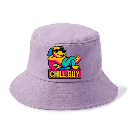 Super relaxed dog character lounging unbothered - "Chill Guy" meme energy, laid back - Bucket Hat - Purple