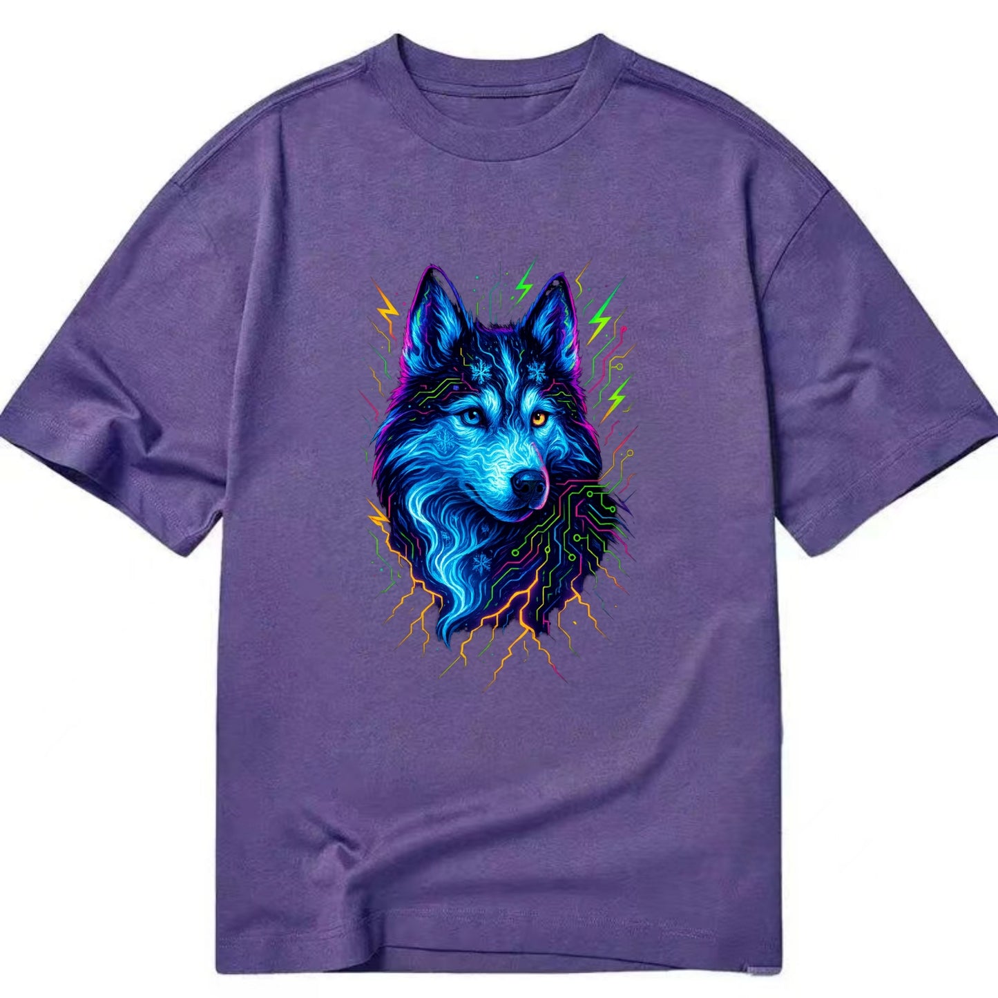 Siberian husky with ice-crystal flowing patterns, electric blue and white swirls, - Classic T-shirt - Purple