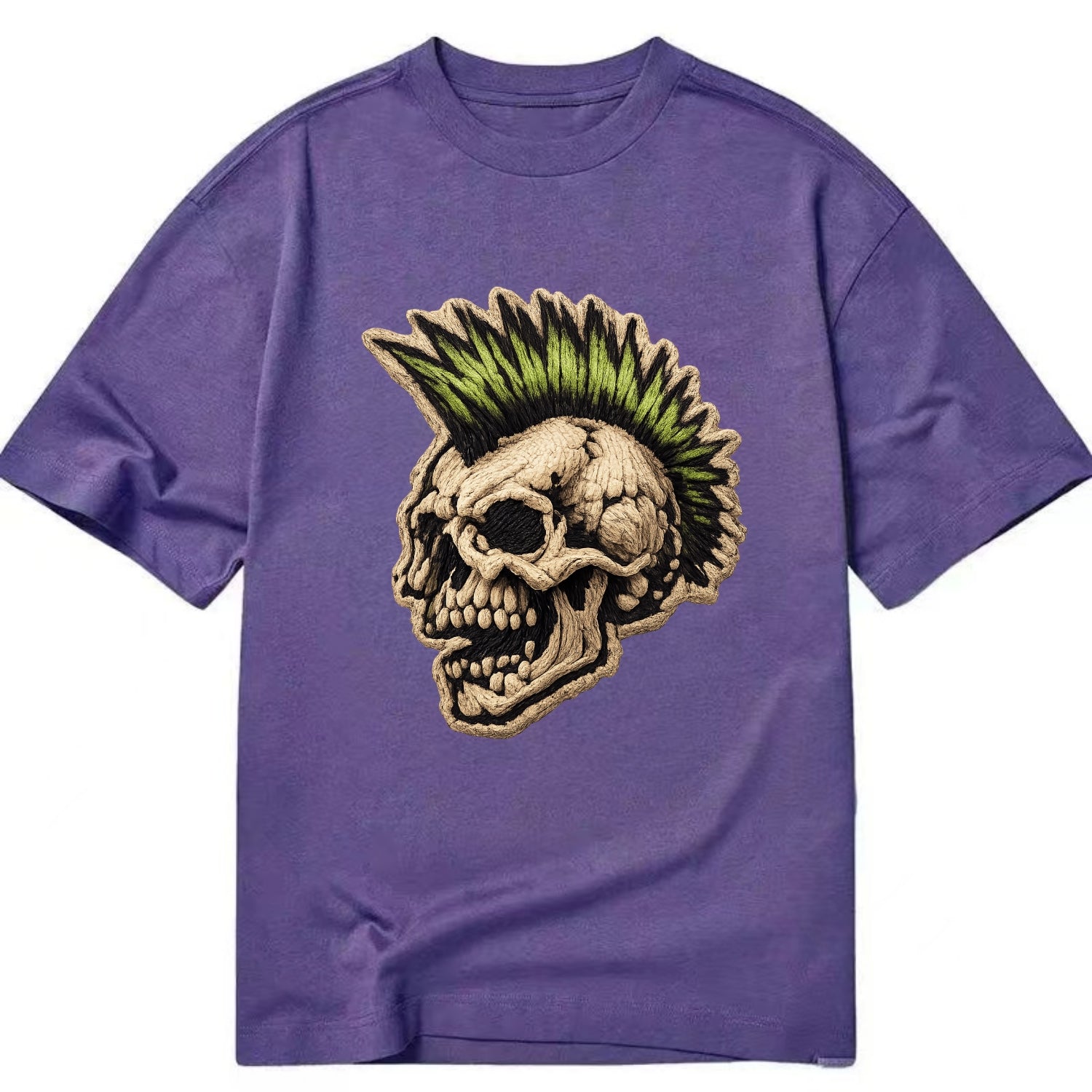 MOHAWK SKULL - punk skull with mohawk in neon green and black , punk rock - Classic T-shirt - Purple
