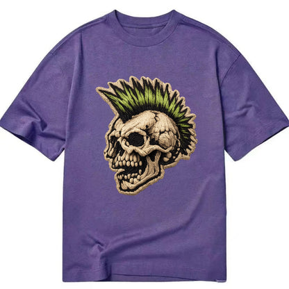 MOHAWK SKULL - punk skull with mohawk in neon green and black , punk rock - Classic T-shirt - Purple