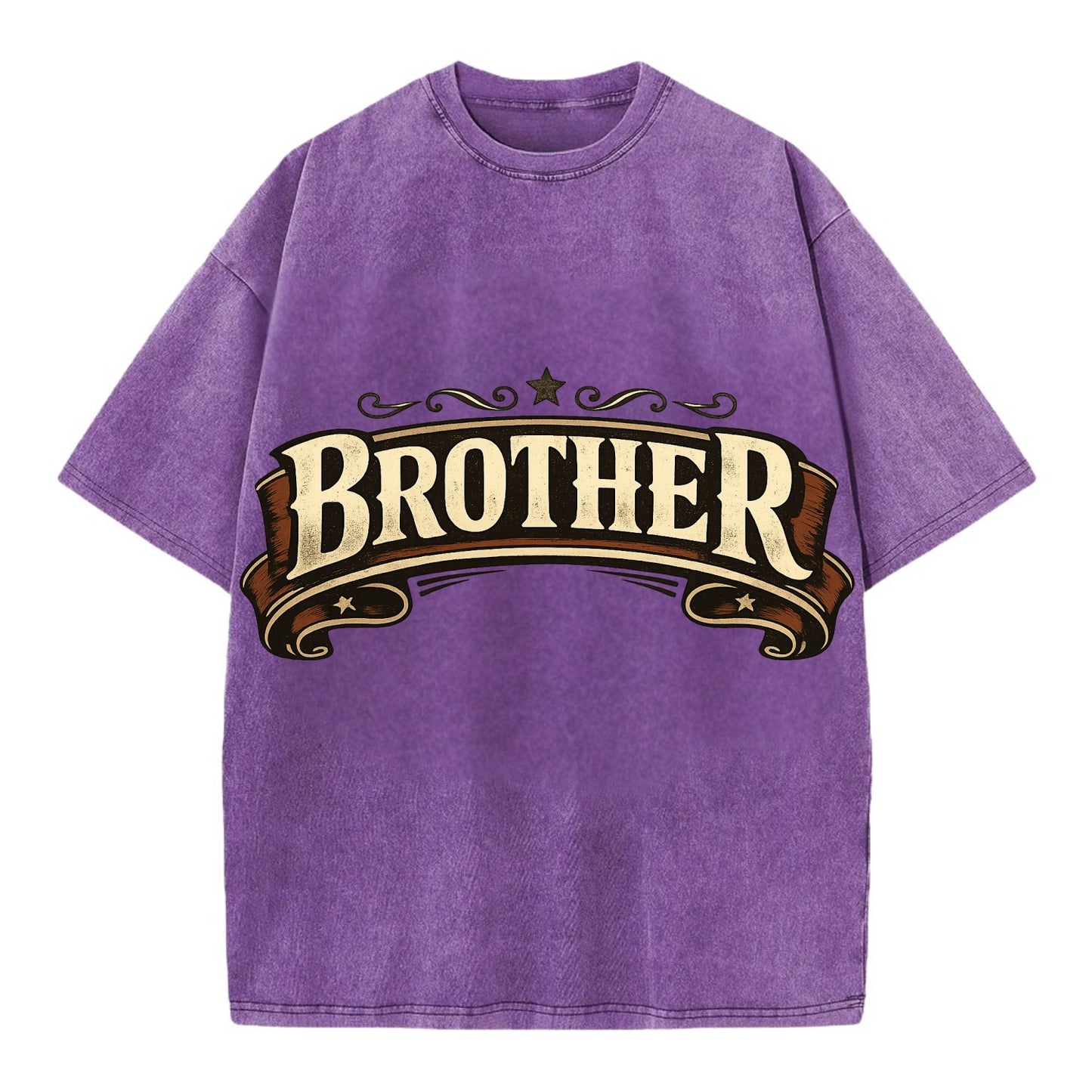 Bold typography design - "BROTHER" - male bond, brotherhood - Vintage T-shirt - Purple