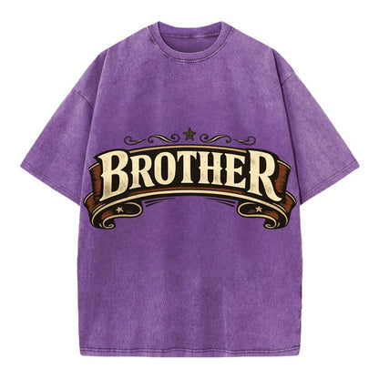 Bold typography design - "BROTHER" - male bond, brotherhood - Vintage T-shirt - Purple