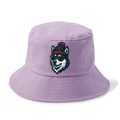 Storrs Husky wearing UConn beanie with C patch - Bucket Hat - Purple